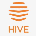 Hive smart heating logo in orange with stylised horizontal lines above the word Hive