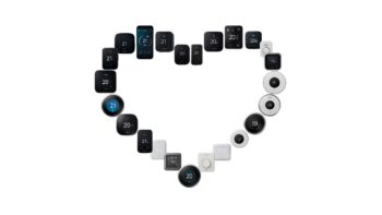 Heart shape made from smart thermostats and phones, symbolising customer support and appreciation