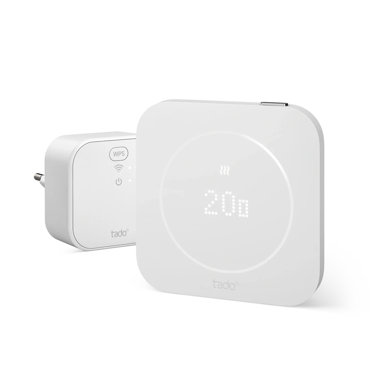 White Tado X Gen 2 thermostat beside Bridge X